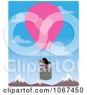 Poster, Art Print Of Girl In A Hot Air Balloon Looking Out Over Mountains 2