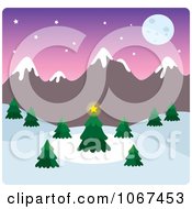 Poster, Art Print Of Full Moon Wintry Mountainous Landscape