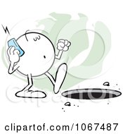 Clipart Moodie Character Talking On A Phone And Walking Towards A Hole 1 Royalty Free Vector Illustration