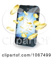 3d Gold Coins Bursting Out Of A Cell Phone