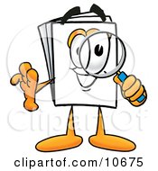 Clipart Picture Of A Paper Mascot Cartoon Character Looking Through A Magnifying Glass