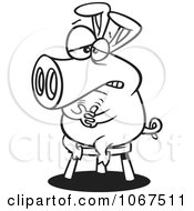 Clipart Outlined Pig Sitting On A Stool Royalty Free Vector Illustration