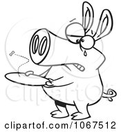 Clipart Outlined Pig With An Empty Plate Royalty Free Vector Illustration