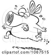 Clipart Outlined Pig Crying And Running Royalty Free Vector Illustration by toonaday