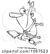 Clipart Outlined Businessman Running With A File Royalty Free Vector Illustration