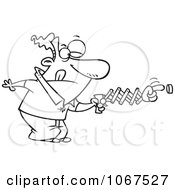 Clipart Outlined Man Using A Spring Hand To Push A Button Royalty Free Vector Illustration by toonaday