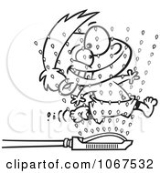 Clipart Outlined Boy Running Through Sprinklers Royalty Free Vector Illustration by toonaday