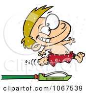 Clipart Boy Running Through Sprinklers Royalty Free Vector Illustration