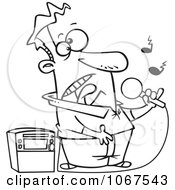 Clipart Outlined Man Singing Karaoke Royalty Free Vector Illustration by toonaday