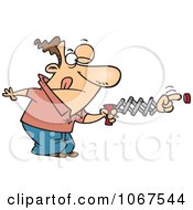 Clipart Man Using A Spring Hand To Push A Button Royalty Free Vector Illustration