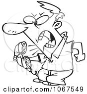 Clipart Outlined Irate Man Screaming Into The Phone Royalty Free Vector Illustration by toonaday
