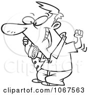 Clipart Outlined Man Hearing Good News On The Phone Royalty Free Vector Illustration