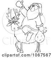 Poster, Art Print Of Outlined Santa On A Reindeer