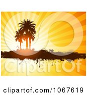 Clipart Grunge With Palm Trees Against A Sunset Royalty Free Vector Illustration