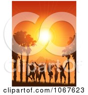 Poster, Art Print Of Silhouetted People Dancing Against A Tropical Sunset