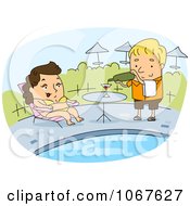 Clipart Poolside Waiter Serving A Woman Royalty Free Vector Illustration
