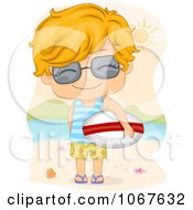 Clipart Summer Boy Holding A Surfboard Royalty Free Vector Illustration
