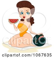 Clipart Summer Pinup Woman Eating Watermelon Royalty Free Vector Illustration