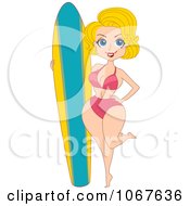 Poster, Art Print Of Summer Pinup Woman With A Surfboard