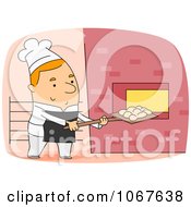 Clipart Baker Inserting Bread Dough In An Oven Royalty Free Vector Illustration