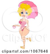 Clipart Summer Pinup Woman With A Parasol Royalty Free Vector Illustration