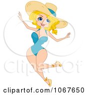 Clipart Summer Pinup Woman Jumping Royalty Free Vector Illustration