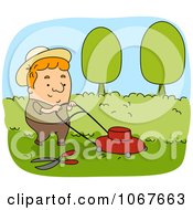 Gardener Mowing A Lawn