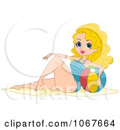 Poster, Art Print Of Blond Summer Pinup Woman With A Ball On The Beach