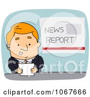 Poster, Art Print Of Newscaster Holding A Card