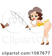 Clipart Summer Pinup Woman Reeling In A Boot Royalty Free Vector Illustration