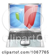 Clipart 3d Bar Graph Emerging From A Laptop Screen Royalty Free Vector Illustration