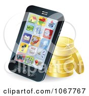 3d Cellphone Resting Against Gold Coins