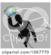 Poster, Art Print Of Businessman Slam Dunking A Globe Basketball