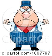 Clipart Mad Pudgy Male Train Engineer Royalty Free Vector Illustration