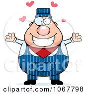 Clipart Loving Pudgy Male Train Engineer Royalty Free Vector Illustration