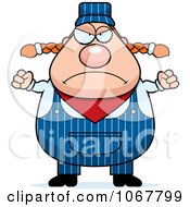 Clipart Mad Pudgy Female Train Engineer Royalty Free Vector Illustration