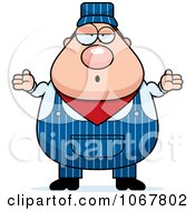 Clipart Shrugging Pudgy Male Train Engineer Royalty Free Vector Illustration