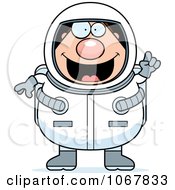 Clipart Pudgy Male Astronaut With An Idea Royalty Free Vector Illustration