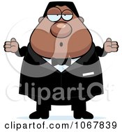 Clipart Shrugging Pudgy Black Groom Royalty Free Vector Illustration