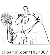 Clipart Outlined Worker Talking On A Radio Royalty Free Vector Illustration