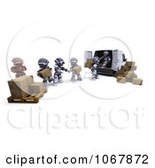 Poster, Art Print Of 3d Robots Loading Boxes In A Van
