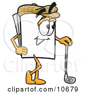 Poster, Art Print Of Paper Mascot Cartoon Character Leaning On A Golf Club While Golfing