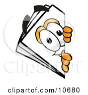 Paper Mascot Cartoon Character Peeking Around A Corner