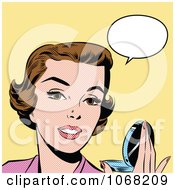 Clipart Pop Art Styled Talking Woman Holding A Compact Royalty Free Vector Illustration by brushingup
