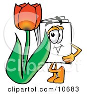 Clipart Picture Of A Paper Mascot Cartoon Character With A Red Tulip Flower In The Spring