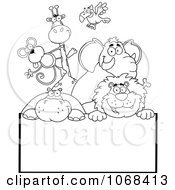 Poster, Art Print Of Outlined Zoo Animals Over A Sign 2