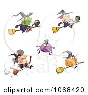 Poster, Art Print Of Halloween Witches Spiders And Pumpkins