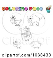 Poster, Art Print Of Coloring Page Farmer And Animals