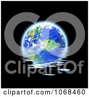 Poster, Art Print Of 3d Earth Floating And Reflecting On Water