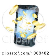 Poster, Art Print Of 3d Gold Coins Flying Out Of A Cell Phone